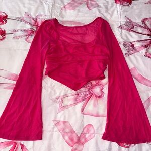 SHEIN Hot Pink Sheer Bell Sleeve Top